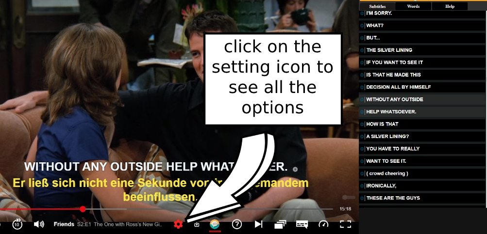 Change subtitles on Netflix by clicking on the setting button