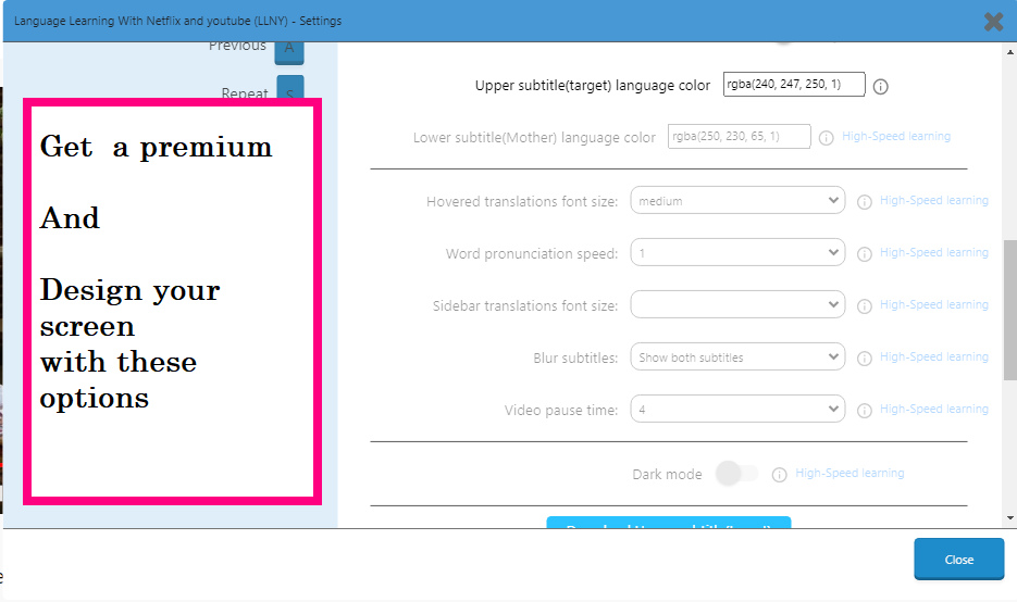 design subtitles on the screen on language learning apps