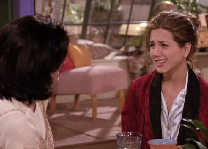  "Rachel Green and Monica Geller talking in Monica's apartment in Friends Season 1 Episode 1."