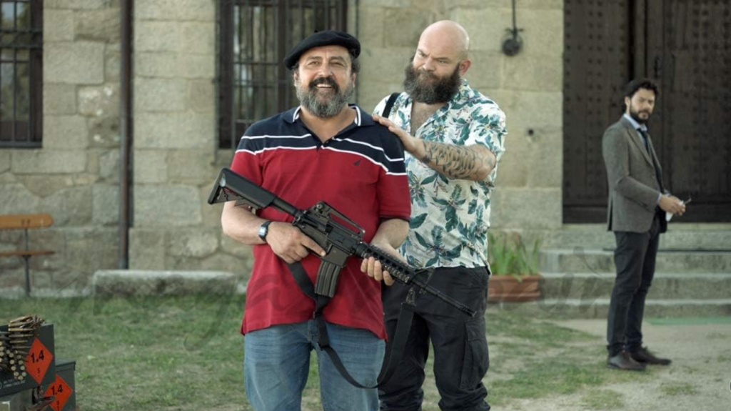 Money Heist characters with humorous expressions, adding a light-hearted moment.