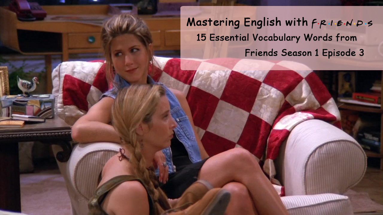 "Rachel and Phoebe sitting on a couch with a red and white quilt in Friends Season 1 Episode 3."