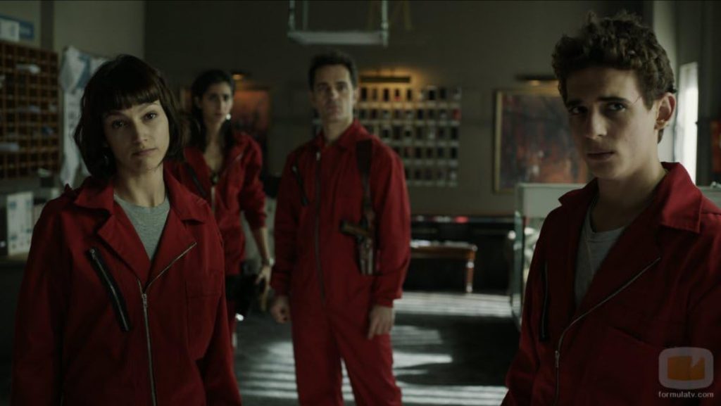 Language learning with Netflix showing a group of characters from Monet Heist.
