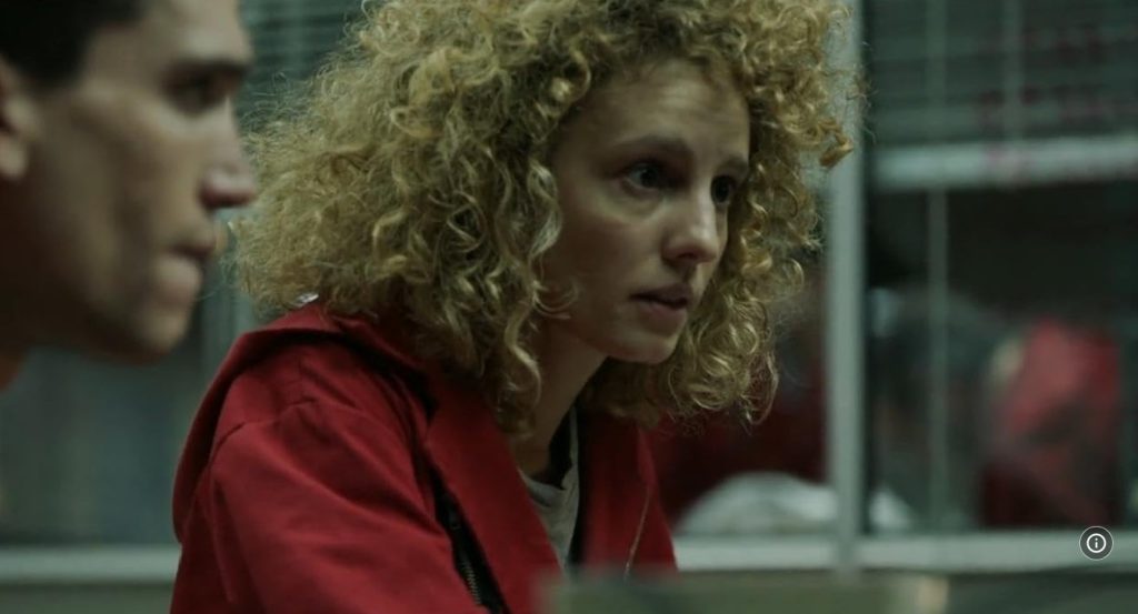 A thoughtful conversation scene from Money Heist S01(Part02) E13, ideal for language learning with Netflix.