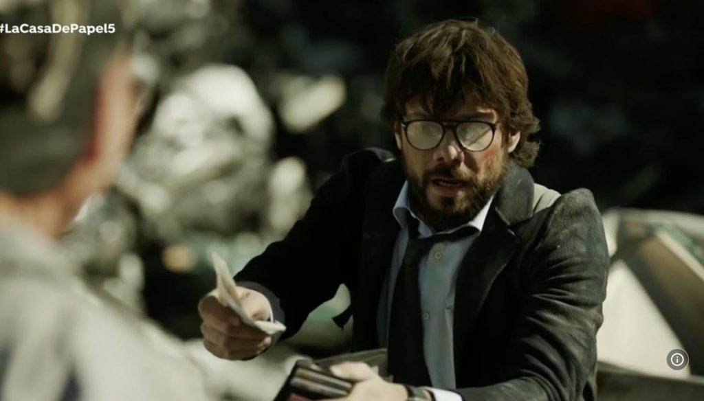 The Professor from Money Heist S01E06 in a pivotal scene, an ideal moment for practicing movie vocab.