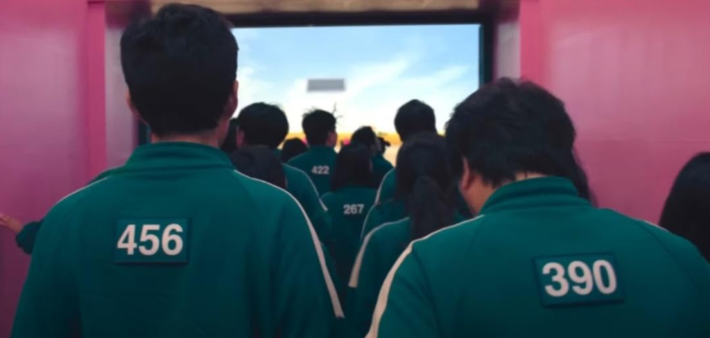 "Players lining up in Squid Game S02E03, movie for language learning"