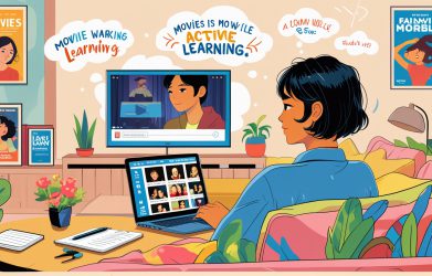 A learner engaging with movies and interactive apps, showcasing the importance of “learning English with AI.”