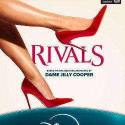 Promotional image of Disney+ original series Rivals featuring red high heels and the show title.