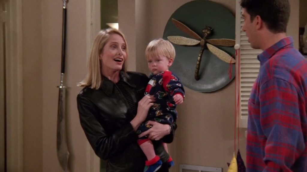 Ross and Carol holding Ben in Friends S02E20, a great episode for learning vocabulary.