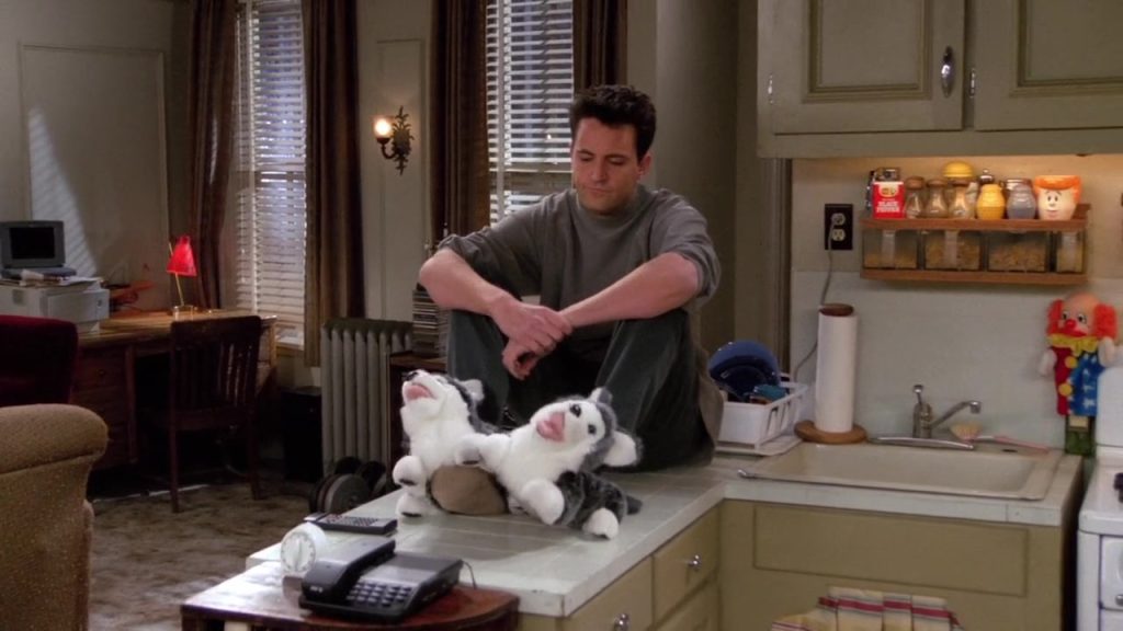 "Language learning with Netflix Chandler Friends S02E17 dog slippers scene" "Language learning with Netflix: Chandler wearing dog slippers in Friends S02E17."