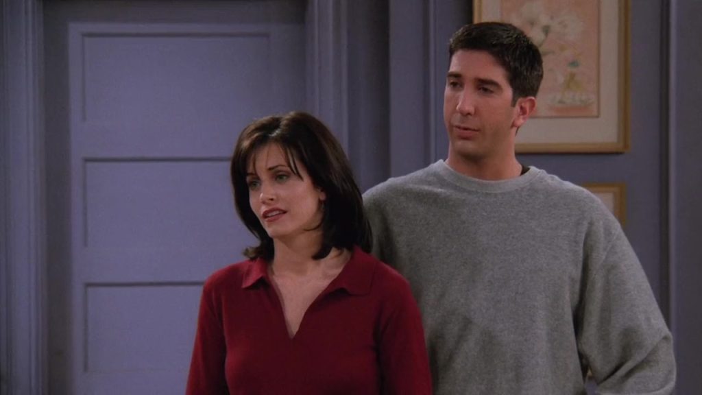 Monica and Ross in Friends S02E20, discussing relationships and future plans.