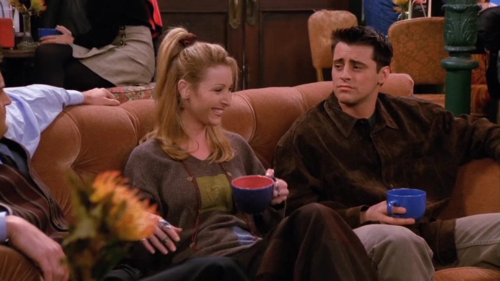 Phoebe and Joey sitting at Central Perk in Friends S02E11, Learn Language Cinema feature