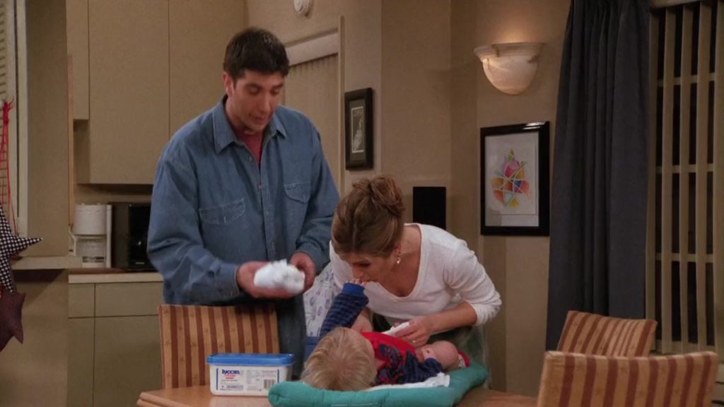 Ross teaching Rachel how to change Ben’s diaper in Friends S02E20.