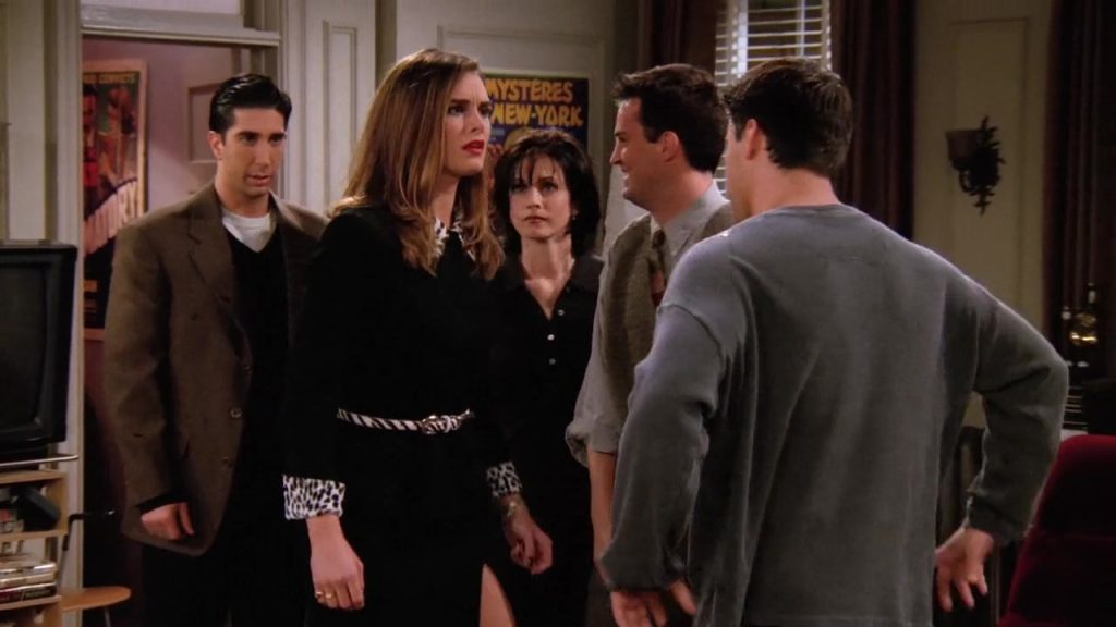 Joey with his stalker Erica, humorous scene perfect for language study movies.
