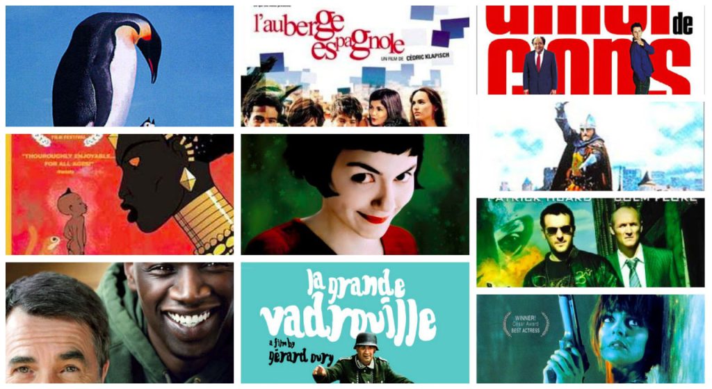 Collage of top French movies for learning French with AI using Funfluen.