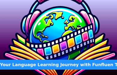 Fluency Gym professional feature image showcasing Funfluen's AI-powered language learning platform, with a focus on movie-based speaking practice.