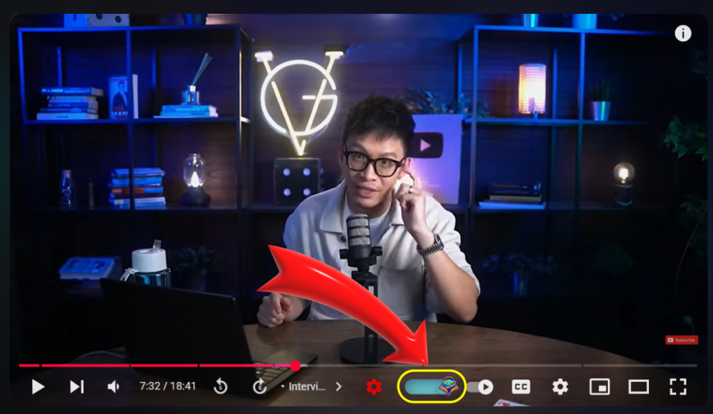 FunFluen AI subtitle tool activated during a YouTube video