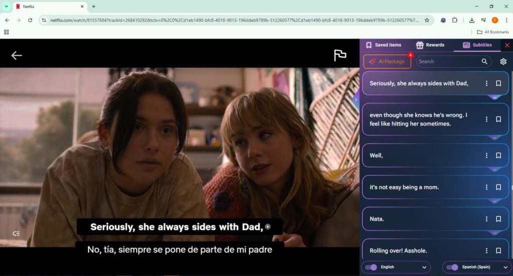 Netflix Spanish immersion: Example of dual-language dialogue for learners