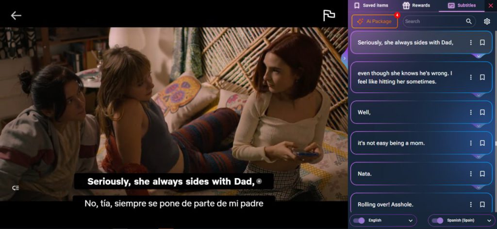 Spanish learning with Netflix: Dramatic scene from a Spanish-language show with bilingual subtitles
