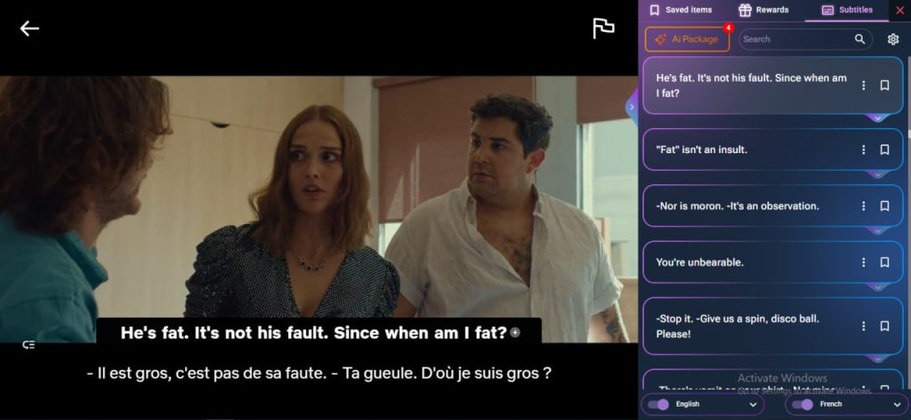 llustration of a TV displaying Netflix subtitle learning tool keyboard shortcuts in a cozy room