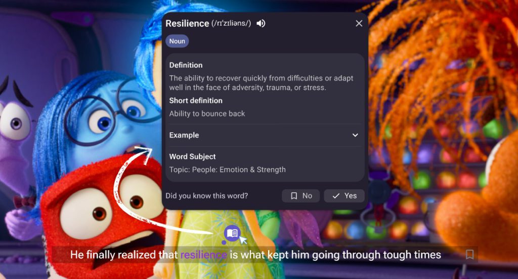 Color-coded subtitles with Roadmap Words enabled