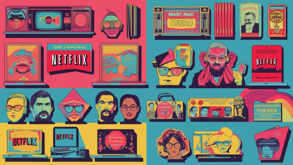 Artistic collage of Netflix-inspired scenes showing characters and subtitles, ideal for exploring regional dialects in language learning.