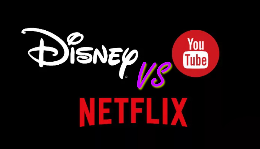 Disney, YouTube, and Netflix logos with a VS comparison for subtitle-based language learning