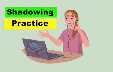A girl practicing shadowing technique with headphones while watching a Netflix show on her laptop