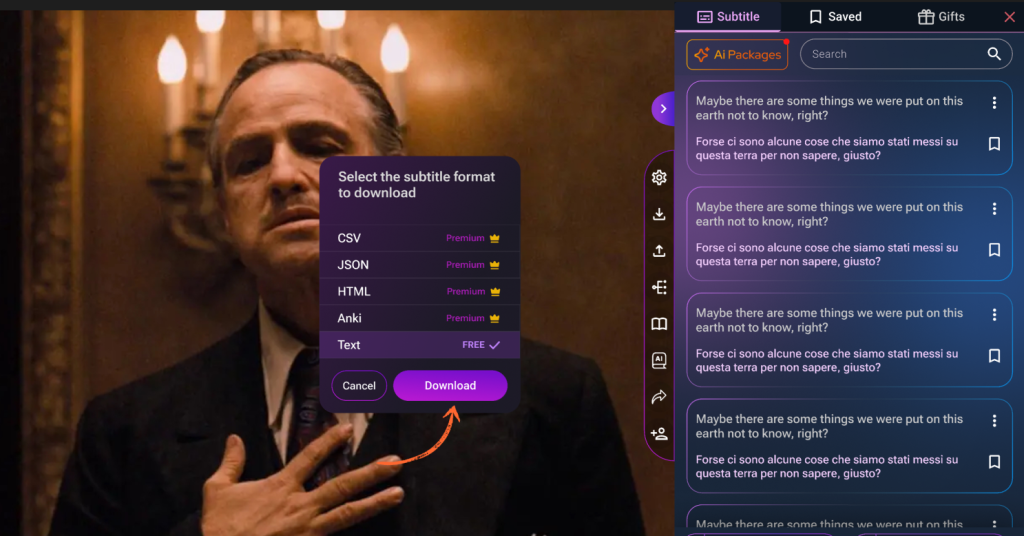 Final step of downloading subtitles in preferred format
