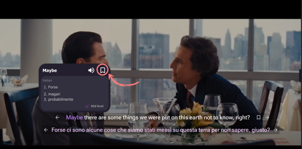 Click the save icon in the popup to add vocabulary to your list
