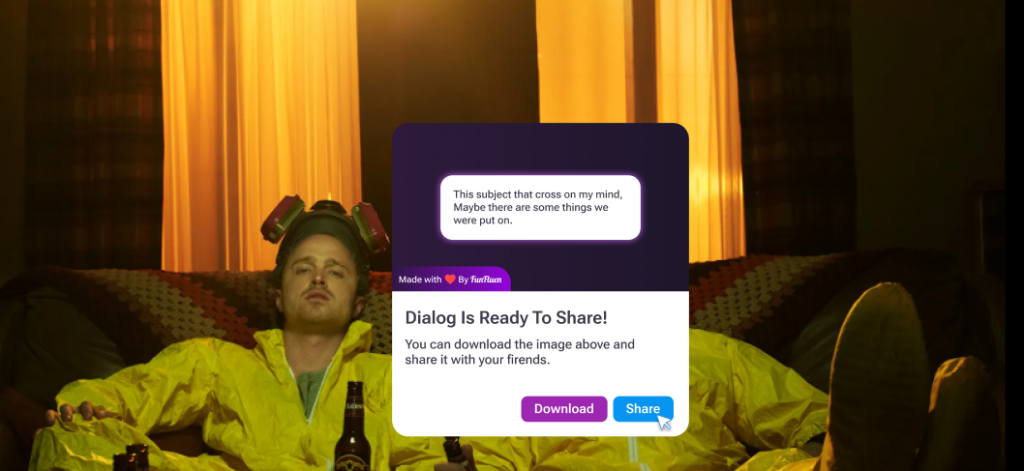 Netflix scene with selected subtitle and active share options
