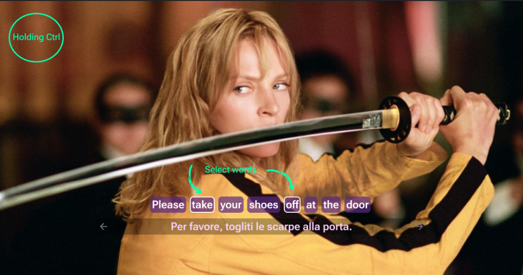 Select words in the subtitle to save a phrasal verb