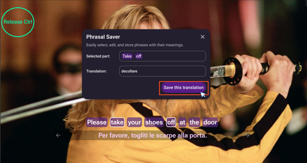 Save the selected phrasal verb to your saved list