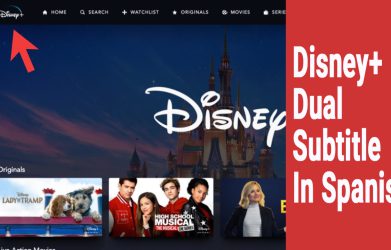 Dual Subtitles Disney guide image showing Disney+ interface and how to turn on subtitles for language learning.